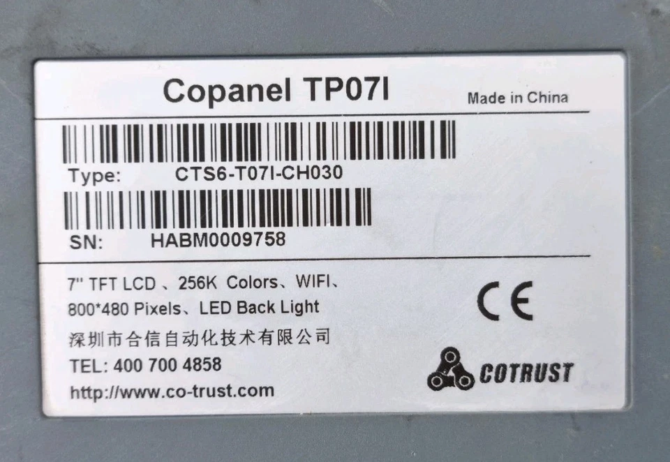 Used Working COTRUST COPANEL TP07I CTS6-T07I-CH030 7" TFT LCD HMI